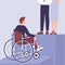 Recruitment ableism concept. Young disabled businessman can`t