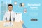 Recruitment agency landing page template. Job seeker hand holding cv. Candidate interview. Cartoon businessman or HR specialist