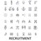 Recruitment, hiring, human resources, career, interview, employment, staffing line icons. Editable strokes. Flat design