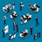 Recruitment process to set isometric business employees on a blue background. Vector illustration