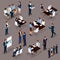 Recruitment process to set isometric business employees on a dark background. Vector illustration