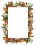 Rectangle christmas frame for card or invitation with poinsettia, lollipop, candy, gingerbread, berry, leaves, branches.