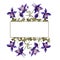 Rectangle frame with purple watercolor drawn aquilegia flowers;raster illustration