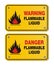 Rectangle yellow signs - warning and danger flammable liquid