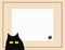 Rectangular background with frame, funny cat head silhouette and paw print.