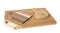 A rectangular bamboo kitchen cutting board  on it are two small cutting boards - rectangular and round.
