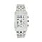 Rectangular elongated luxury steel chronograph watch with white dial and calendar and steel strap