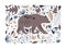 Rectangular Floral Poster with Bear Striding in Forest Vector Illustration