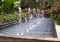 Rectangular fountain lined with plants and flowers at the Dallas Arboretum and Botanical Garden in Texas.