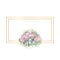 Rectangular gold frame with protea flowers, tropical leaves, palm leaves, bouvardia flowers. Wedding bouquet in a frame