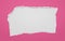 Rectangular hole composition in pink paper with torn edges and soft shadow is on squared background. Vector illustration