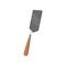 Rectangular metallic trowel for archaeological excavations. Industrial tools with wooden handle. Colored symbol in flat