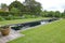 Rectangular ornamental pond in an English country garden