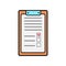 Rectangular paper business tablet for records with a clip, medical notepad for prescriptions with a medical history, a simple icon