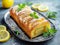 Rectangular plate with sweet lemon roll