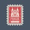 Rectangular postage stamp with Prague church of Mother of God. Famous landmark of Czech Republic. Travel concept