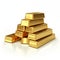 rectangular shape of gold bars pile on white background