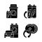 Recyclable battery types black glyph icons set on white space