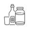 Recyclable glass tools line black icon. Kitchenware pictograms: bottle and jar, cup. Waste recycling. Garbage sorting