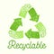 Recyclable Package Concept. Recycle Symbol Three Green Circulate Arrows with Doodle Drawings. Garbage