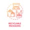 Recyclable packaging red gradient concept icon