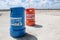 Recyclable waste blue trash bin and general waste red trash bin