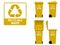 Recyclable waste icon and bin on transparent background