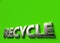 Recycle 3D sign or logo concept placed on green surface with copy space above it. New recyclable and ecological technologies