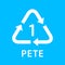 Recycle arrow triangle PETE types 1 isolated on blue background, symbology one type logo of plastic PETE materials, recycle