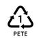 Recycle arrow triangle PETE types 1 isolated on white background, symbology one type logo of plastic PETE materials, recycle