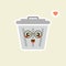 Recycle bin cartoon cute character in kawaii flat style. Tin trash bin. Metal waste container, functional trashcan. City health