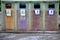 Recycle bin. Row of different waste bin at the public park, Recycling bin to separate d