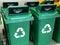 Recycle bin yellow blue green and recycle plastic garbage bin to save environment care