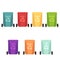 Recycle bins set and garbage types, separation of waste on different colored containers for recycling.