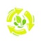 Recycle, Biodegradable Symbol with Circulate Rotating Green Arrows and Tree Leaves. Compostable Recyclable Plastic