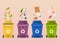 Recycle garbage bins. Waste types segregation recycling: organic