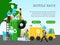 Recycle garbage, save ecology concept banner vector illustration. Small people throwing trash into big recycle bin