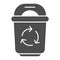 Recycle garbage solid icon. Bin with recycle symbol vector illustration isolated on white. Trash glyph style design