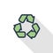 Recycle green symbol. Environmental protection thin line flat color icon. Linear vector symbol. Colorful long shadow