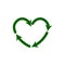 Recycle heart icons. Reuse green ecology symbol. Vector eco circulation shape