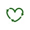 Recycle heart icons. Reuse green ecology symbol. Vector eco circulation shape