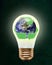 Recycle Planet Earth Inside Light Bulb With Copy Space