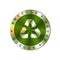 Recycle, reuse, reduce vector round green metal badge. Arrows recycle sign, badge