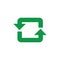 Recycle and reuse symbol with green arrows in rectangular form.