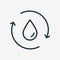 Recycle or Reuse Water Linear Icon. Save world. Water Drop with 2 Sync and Circular Arrows. Recycle symbol. Renew of