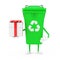 Recycle Sign Green Garbage Trash Bin Character Mascot  with Gift Box and Red Ribbon. 3d Rendering