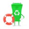 Recycle Sign Green Garbage Trash Bin Character Mascot with Life Buoy. 3d Rendering