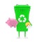 Recycle Sign Green Garbage Trash Bin Character Mascot with Piggy Bank and Golden Dollar Coin. 3d Rendering