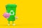 Recycle Sign Green Garbage Trash Bin Character Mascot with Piggy Bank and Golden Dollar Coin. 3d Rendering