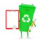 Recycle Sign Green Garbage Trash Bin Character Mascot with Red Plastic Clipboard, Paper and Pencil. 3d Rendering